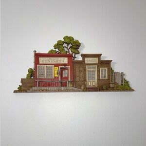 Vintage 1975 Burwood Western Town Wall Plaque Gunsmith Cooperage 24" Decor